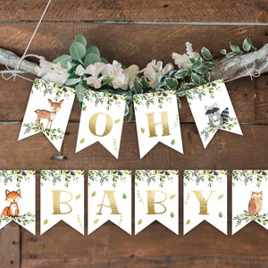 Banner OH BABY Woodland baby shower, woodland animals baby shower, shower decoration, printable banner, instant download