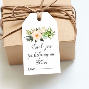 Succulent Tag, Thank you for helping me Grow Tag, Teachers Appreciation Tag, End of school year favors, Instant download, Digital
