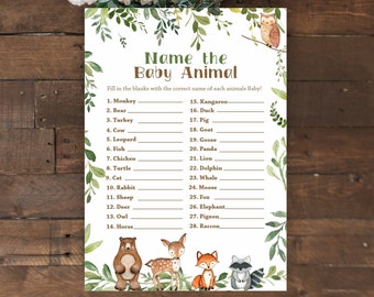 Name the baby animal game, Woodland Baby Shower Games, Printable Baby Shower Games, Forest Baby Shower, Gender neutral, Instant download