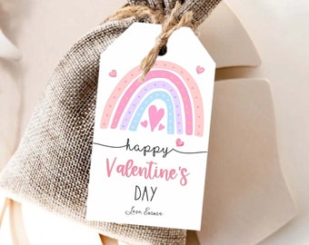 Regenbogen Valentinstag Geschenkanhänger, Regenbogen Valentine Sie färben meine Welt, Kinder Valentinstag Tags, Boho Valentinstag Regenbogen Schulmarke, bearbeitbar
