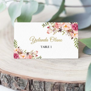 Birthday Place Cards, Wedding Place Cards, Name Card, Seating Card, Editable Template, Printable Place Cards, Romantic Floral