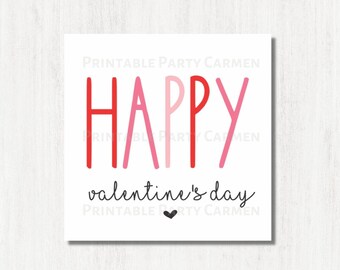 Happy Valentines Day tag. Valentine's day gift tag. Printable Cookie Square tag. Valentine cookie tags. Minimalist, Instant download.