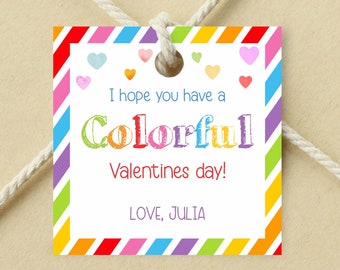 Valentines day kids Printable tags template, Rainbow Valentines labels, Valentine's tag, Valentine Label, Colorful Crayon Label, Editable
