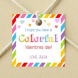 Valentines day kids Printable tags template, Rainbow Valentines labels, Valentine&#39;s tag, Valentine Label, Colorful Crayon Label, Editable