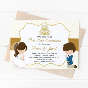 First Holy Communion invitation, First Communion Boy and Girl, Siblings Communion, printable invites, invitation religious