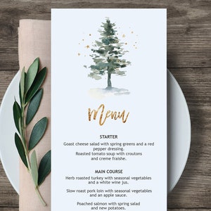 Menu świąteczne, Menu świąteczne do druku, Karta menu świątecznego, Szablon edytowalny, Choinka świąteczna, CHR01
