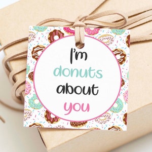 I&#39;m Donuts about you Printable Tag, Valentine Cookie Tag template, Valentines Day Printable Treat tag, Donut Sprinkles, Instant Download