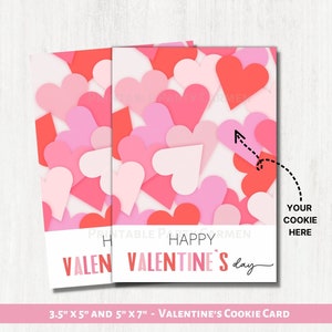 Happy Valentines Day COOKIE CARD Printable. Valentine Cookie Card. Red Hearts Valentine&#39;s day. Valentine Cookie Cards. Instant download