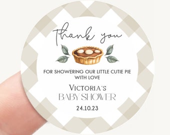 Little Cutie Pie Baby Shower Stickers, Neutral Gender, Gigham Ivory Fall Baby Shower Tag, Pumpkin Pie Shower, Editable Template, FALL109-2