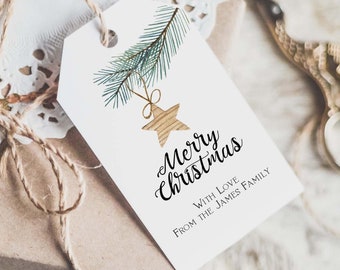Star Christmas favor tag, Holiday Gift Tag Template, printable label, watercolor, instant download, CHR04