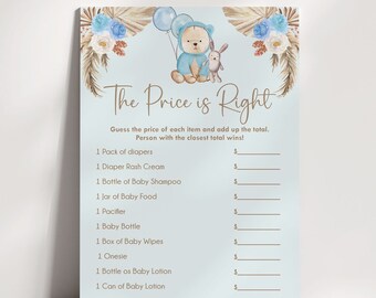 The Price is Right Teddy Bear Baby Shower Game, We Can Bearly Wait Baby Shower Game, Boho Baby Shower, Boy Baby Shower, Instant download