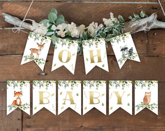 Banner OH BABY Woodland Babyparty, Babyparty Waldtiere, Dusche Dekoration, Printable Banner, sofortiger Download