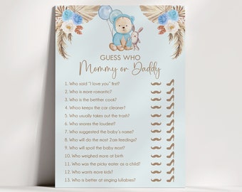 Guess who mommy or daddy Baby Shower Game, Teddy Bear Baby Shower game, We Can Bearly Wait Baby Shower Game, Boho Baby Shower Game
