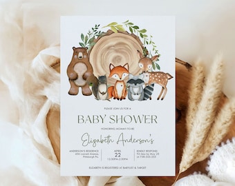 ERHACHAIJIA Einladungskarten Waldtiere - 15 Stück Mit Umschlägen, Lustige Tier-Motive Für Geburtstag, Babyparty & Feiern