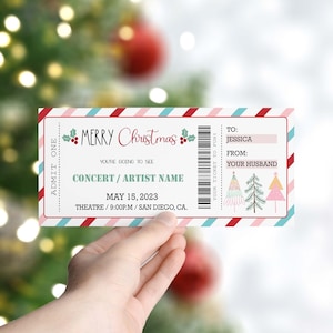 CHRISTMAS Concert Gift Ticket, Surprise Concert, Christmas Gift, Gift for her, Surprise Gift Voucher, Editable Template, Instant download