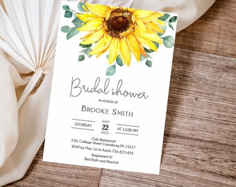 Sunflower Bridal Shower Invitation, Shower Invitation Template, Printable invitation, Editable Invitation, Boho invite