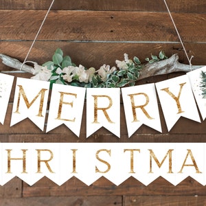 Christmas Ornaments, Printable Gold Merry Christmas Banner, Gold Merry Christmas Banner, Instant Download & Print