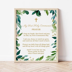 First Communion Prayer, Printable Communion Prayer, Communion Decoration, Greenery Watercolor, Neutral, Instant Download, FC04