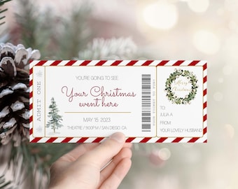 CHRISTMAS event Gift Ticket, Surprise Concert, Surprise Gift Voucher, Christmas Gift, Editable Template, Instant download