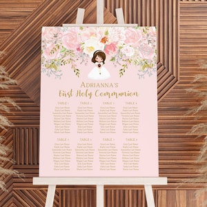 Mädchen Erstkommunion Sitzplan Vorlage, Mädchen Erstkommunion, bearbeitbarer Sitzplan, druckbarer Sitzplan, Blush Pink und Gold, FC01