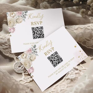 Sjabloon RSVP-kaart Quinceañera | Floral Blush Pink & Ivory Rsvp-invoeging, bewerkbaar sjabloonontwerp voor 15e verjaardagsfeestje, zoete kweepeer