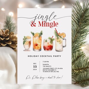 Jingle and Mingle Christmas Cocktail Invitation | Editable Holiday Party Invite & Downloadable Christmas Party Printable