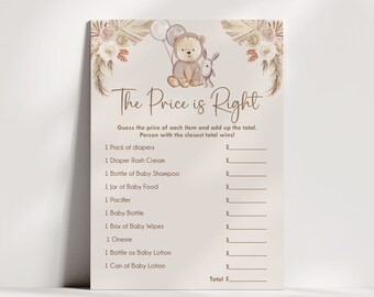 The Price is Right Teddy Bear Baby Shower Game, We Can Bearly Wait Baby Shower Game, Boho Baby Shower, Neutral Baby Shower, Instant download