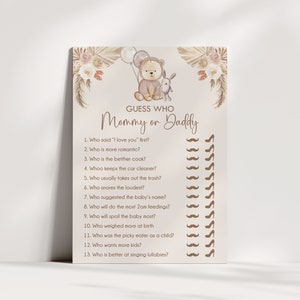 Teddy Bear Guess who mommy or daddy Baby Shower Game, We Can Bearly Wait mommy or daddy Game, Boho Baby Shower Game, Neutral Baby Shower