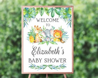 Jungle Baby Shower Welcome Sign, safari welcome sign, baby shower welcome sign neutral gender, printable sign, jungle baby shower decoration