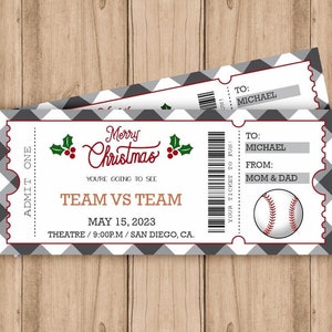 BASEBALL Game Christmas Gift Ticket, Surprise Game Gift Ticket, Christmas Gift, Surprise Gift Voucher, Editable Template, Instant download