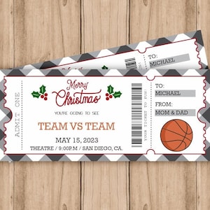 BASKETBALL Game Christmas Gift Ticket, Surprise Game Gift Ticket, Christmas Gift, Surprise Gift Voucher, Editable Template, Instant download