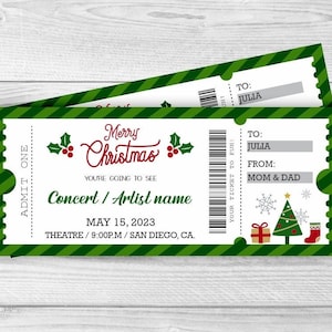 WEIHNACHTEN Geschenk Überraschung Konzert Karte, Überraschung Geschenk Gutschein, Überraschung Konzert, Weihnachtsgeschenk, bearbeitbare Vorlage, Sofortiger Download