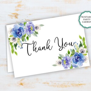 Blumen blau Dankeskarte, Brautparty Dankeskarte, Babyparty, Taufe, Dankeskarte, Dankesnotiz, Postkarte