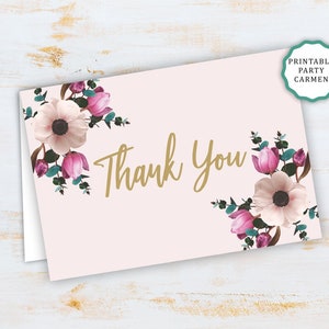Blumen Brautparty Dankeskarte, Boho Brautparty, Dankeskarten, Boho Brautparty, florales rosa Danke, Tulpen, Anemone