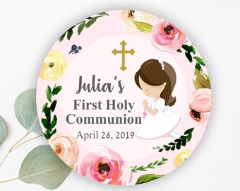 Etiquetas de regalo para primera comunión, etiquetas de regalo para primera comunión con flores para niña, etiquetas de regalo para comunión, etiquetas de regalo para imprimir, etiquetas personalizadas, pegatinas de comunión