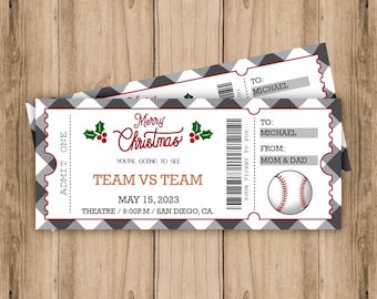 BASEBALL Game Christmas Gift Ticket, Surprise Game Gift Ticket, Christmas Gift, Surprise Gift Voucher, Editable Template, Instant download