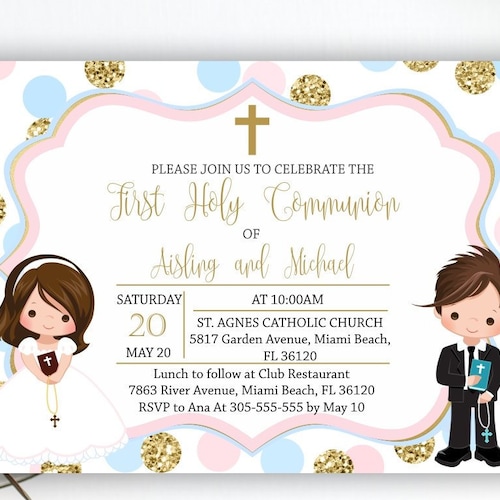 First Communion Invitation Siblings Communion Twins First Etsy
