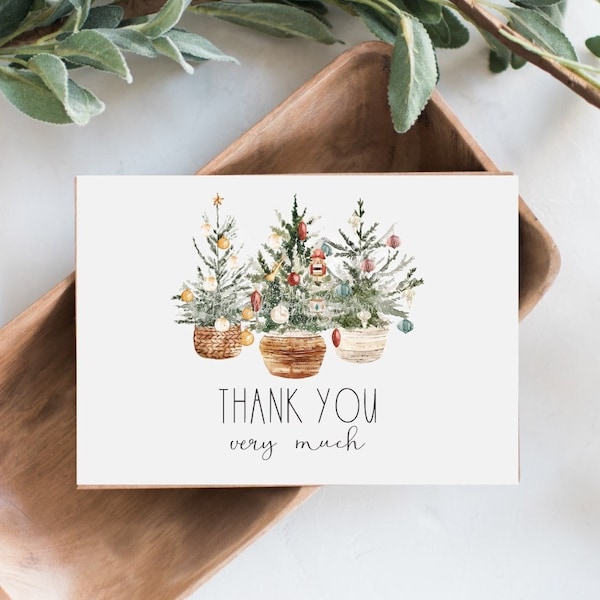 Christmas Thank You Card, Printable Thank You Card, Holiday Thank You Card, Christmas Thanks, Pine Trees, Instant download