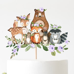 Woodland Cake Topper, Lilac Baby Shower Cake Topper Girl, Woodland animals Baby Shower, Shower Decoration, Birthday, Instant download