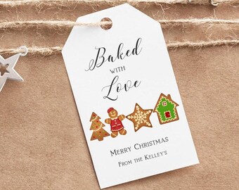 Christmas Tags Printable, Christmas Cookies Tags, Baked with love tags, Christmas Gift Tags, Cookie exchange tags, editable template
