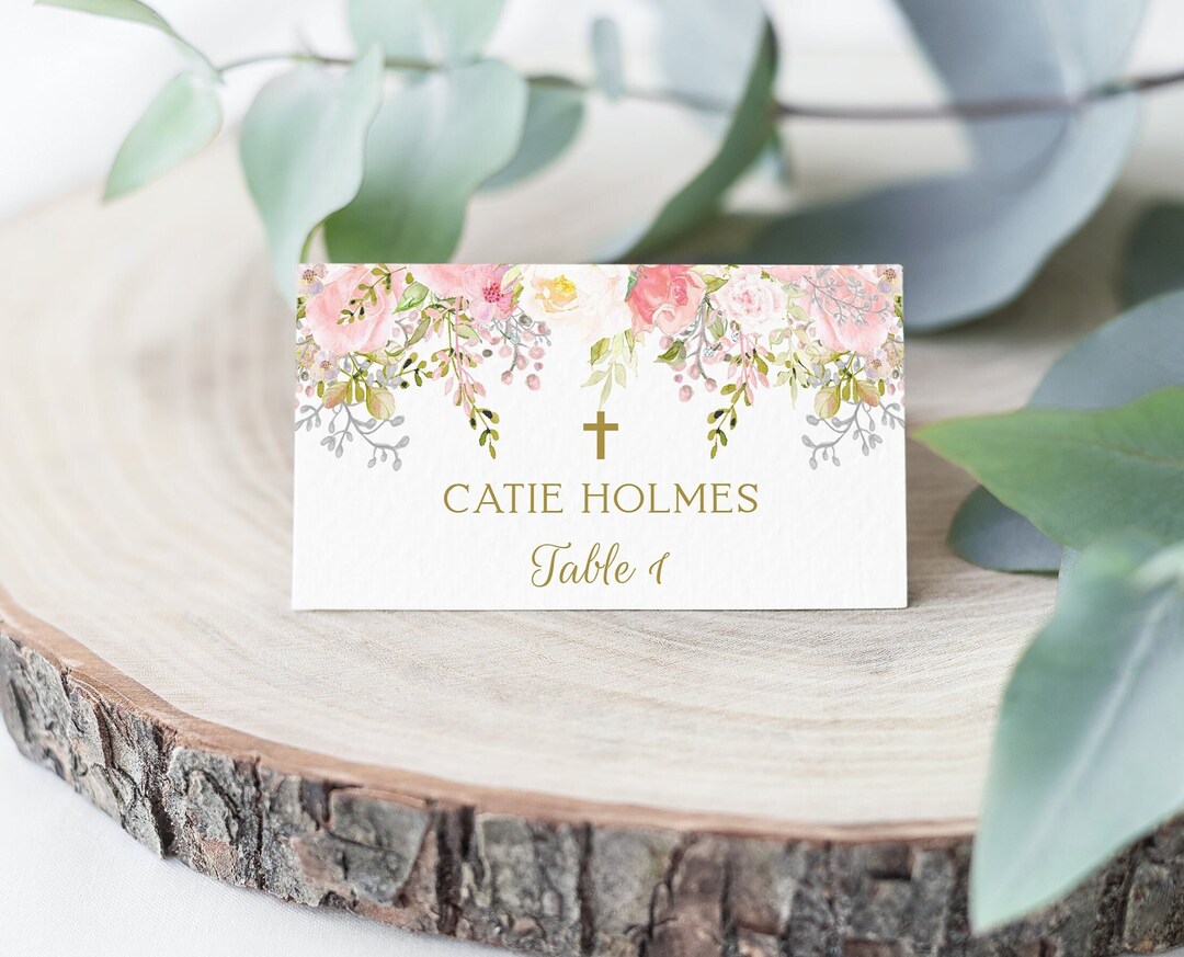 Place Cards First Communion Girl, Editable Template, Printable Place