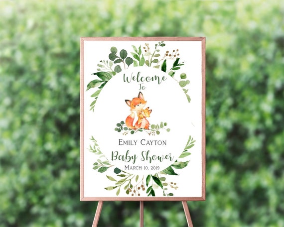 Woodland Baby Shower Welcome Sign Fox Baby Shower Sign Woodland