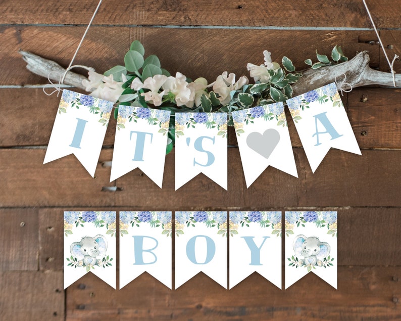 Boy Elephant Baby Shower Favor Tag, Watercolor Blue Elephant Printable Baby Shower Gift Tags, Baby Shower Elephant Labels, Editable Template image 2