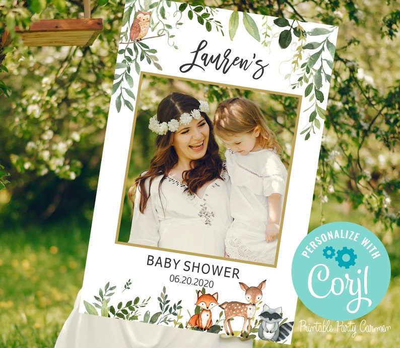 Woodland Baby Shower Photo Booth Frame props Editable and Instant Download Neutral baby shower photo booth sign Woodland