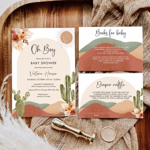 Desert Baby Shower Invitation Set, Oh Boy Baby Shower Invitation Template, Printable Southwestern Baby shower Cactus Desert Baby shower BS07