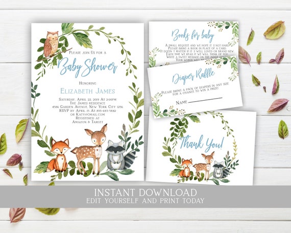 printable baby shower invitations woodland animals