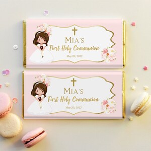 First Holy Communion Thank You Card, Girl First Holy Communion, Printable Thank You card, pink, Personalized Card, FC01 image 5