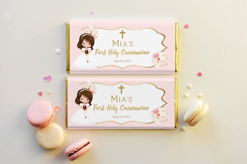 First Holy Communion Thank You Card, Girl First Holy Communion, Printable Thank You card, pink, Personalized Card, FC01 image 5