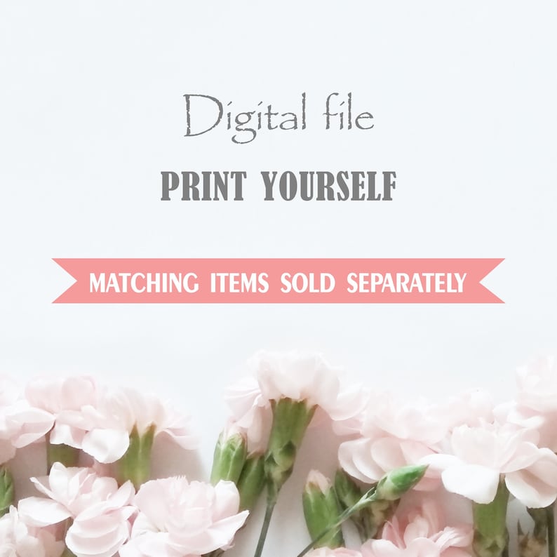 May include: Digital file, print yourself. Matching items sold separately. Pink carnations with green stems on a white background.