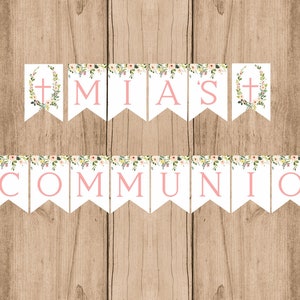 Banner 1st communion, Girl First Communion decorations, communion decoration printable banner, geenery